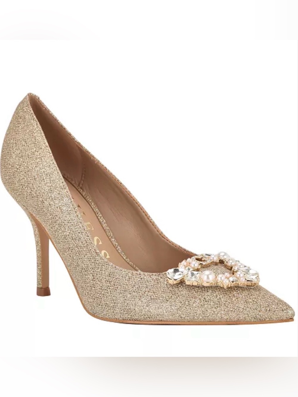 Guess Prinsen Pump Gold Glitter Stiletto Heel Pointed Toe Shoes Size 7M New